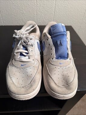 Nike Kids Cream Suede Sneakers with Blue Accents